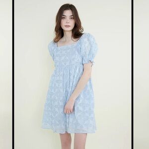 NWT Moomtan Light Blue Tiered Puff Sleeves Dress Feminine Wedding Guest Prom, S